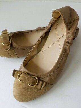Cole Haan Tan and Gold Ballet Flats